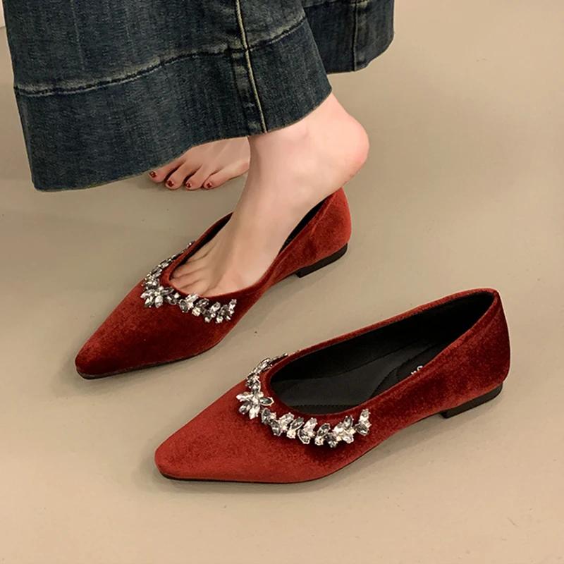 Элегантные женские туфли-лоферы с кристаллами и плоскими носами, модные сандалии с острым носком, летние новые роскошные платья для женщин, прогуливающихся по городу, Zapatos