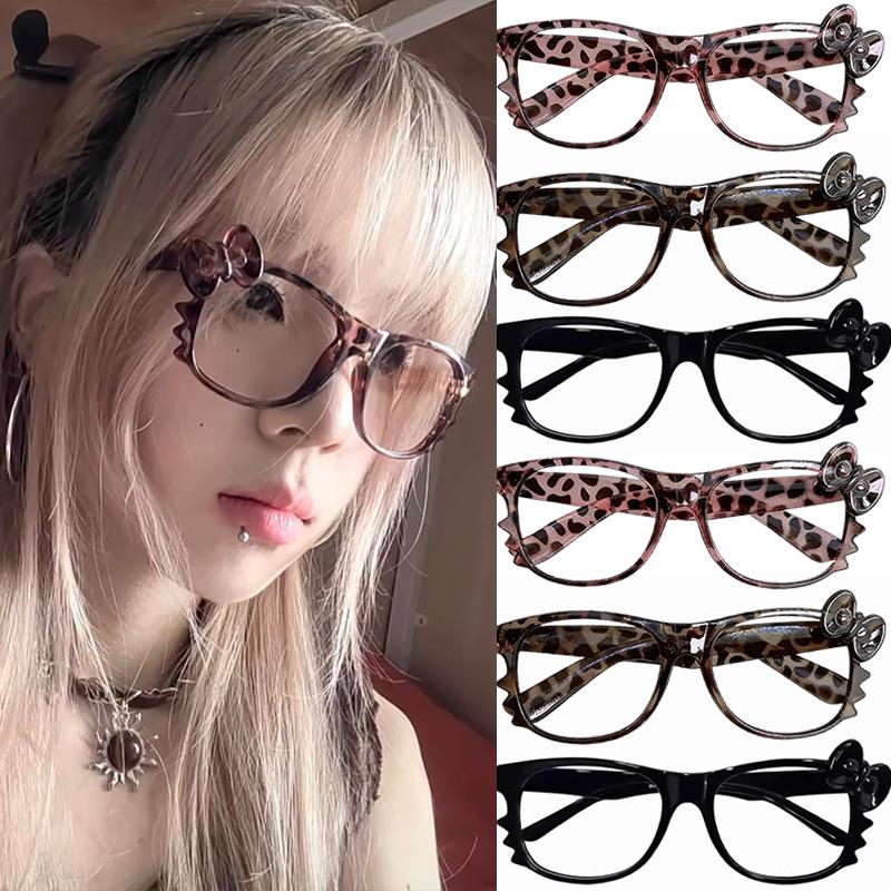 Fashion Leopard Print Bow Eyeglass Frame Cute Plain and Retro Style Y2k Millennium Subculture Versatile Glasses Without Lenses