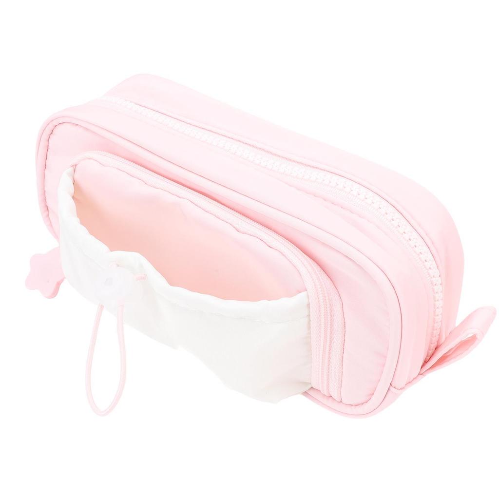Drawstring Pen Pouch Large Opening Double Layer Pencil Holder Large Stationery Bag for Office School Supplies Pinkish