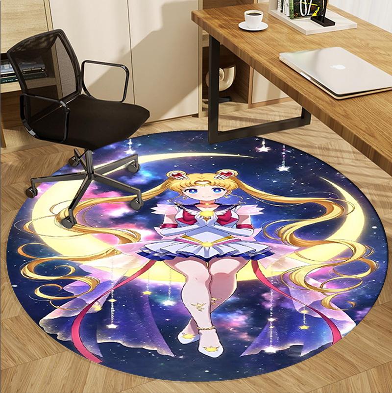 Sailor Moon Pattern Round Rug, Indoor/Outdoor Mat, for Picnic, Gameroom, Bedroom, Office, Living Room, Home Decor Carpet, Birthday Gift