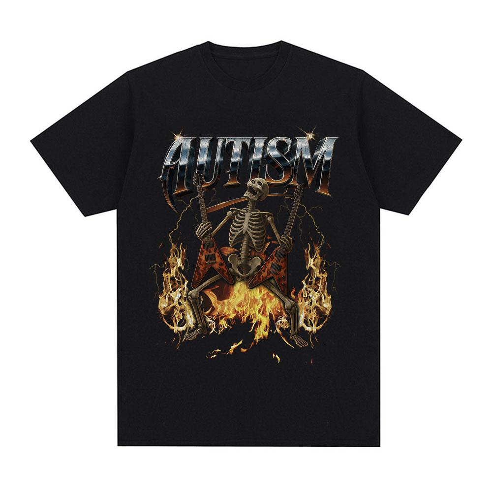 Autism Autism Funny Skeleton Meme Tshirts Mens Clothing Vintage Summer Short Sleeves Tshirt Cotton Casual Oversized T Shirts