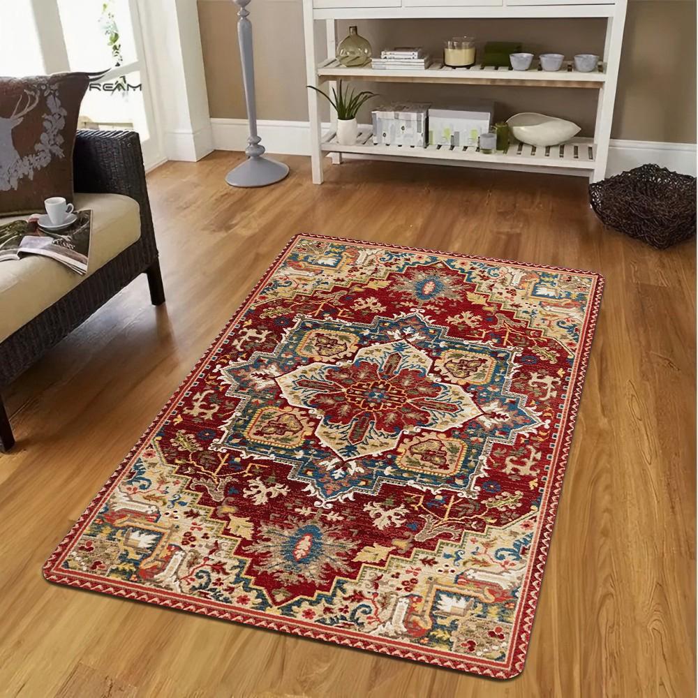 Традиционный турецкий ковер, Ковер с медальоном, Богемный ковер для гостиной, Напольный декор в винтажном стиле, Моющийся ковер, Нескользящий ковер