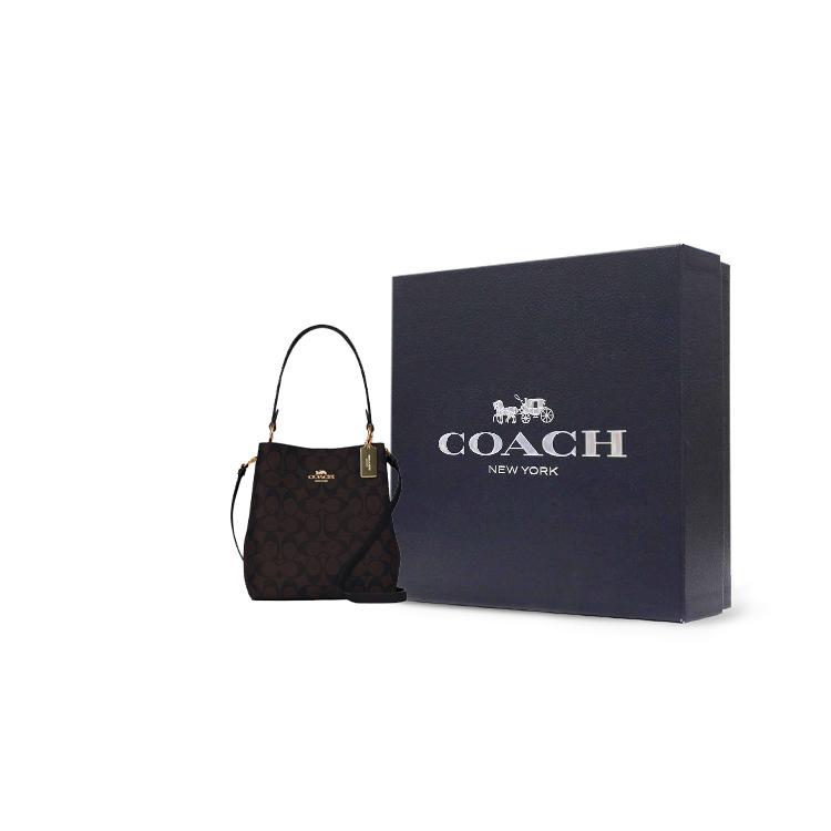 COACH Town Canvas Leather Bucket Bag , Portable Crossbody Bag , Shoulder Bag Small Women's Dark Brown (Unisex) Shoulder Bags 2312 IMAA8