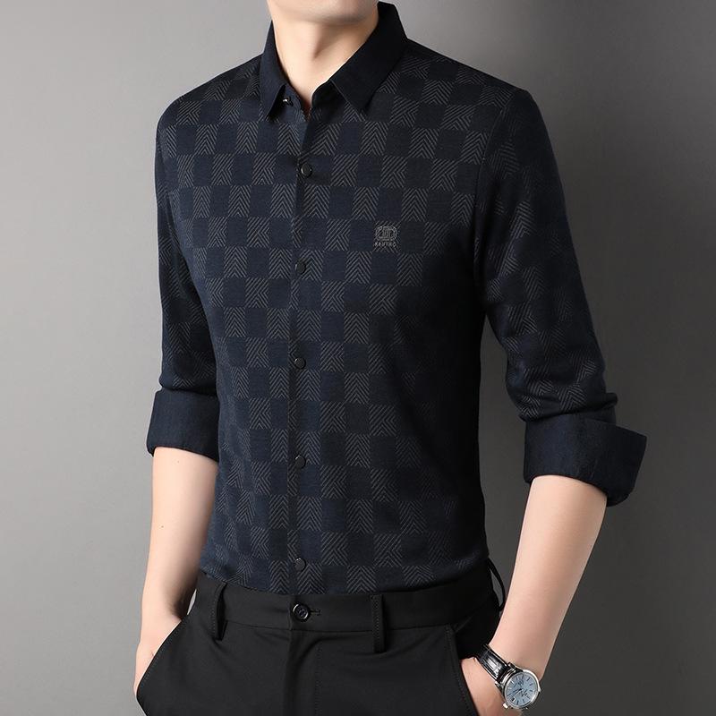 Новые мужские шерстяные рубашки, облегающие топы, бесшовные рубашки, модные повседневные рубашки-рубашки