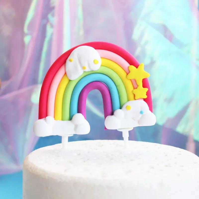 Rainbow Cake Decorating Star Cloud Mini Colorful Fairy Garden Terrarium Figurine Decor Set Cake Toper Birthday Decoration