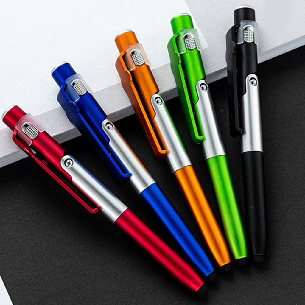 5 шт. многофункциональная шариковая ручка 4-в-1 ручка для письма со стилусом светодиодная подсветка складная подставка для телефона для офисного персонала