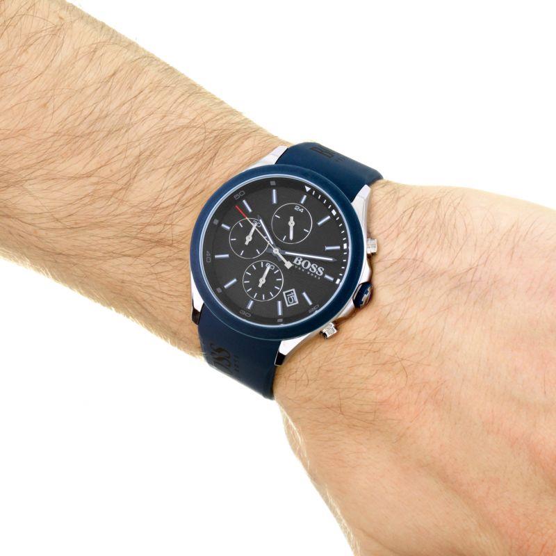 Hugo Boss Velocity Men's Watch Blue Silicone Strap Black Dial 44mm Stainless Steel 1513717
