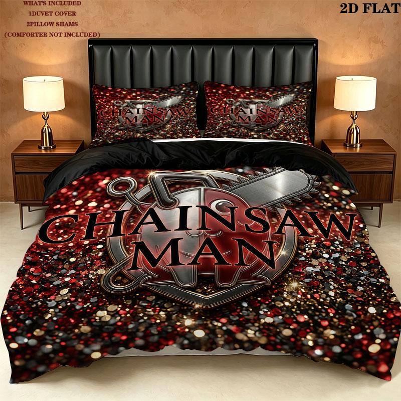 Chainsaw Man Pattern Bedding Quilt Set Quilt Cover Pillowcase Home Birthday Gift(1 * duvet cover + 2 * pillowcase, without core)
