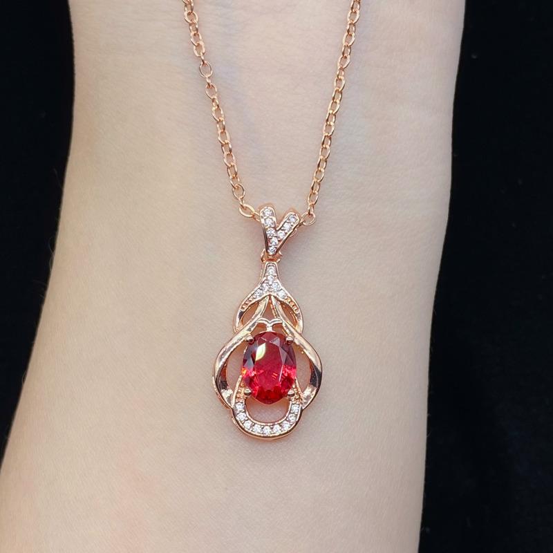 BELLA BOX Fashion Internet Celebrity Live Streaming New Product Simulation Red Tourmaline Oval Garnet Light Luxury Simple Pendant Necklace For Women