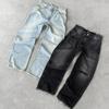 Прямые джинсы Мужские джинсы с потертостями Рваные стираные джинсовые брюки Длина до щиколотки Свободные Однотонные Молния Карманы Повседневные