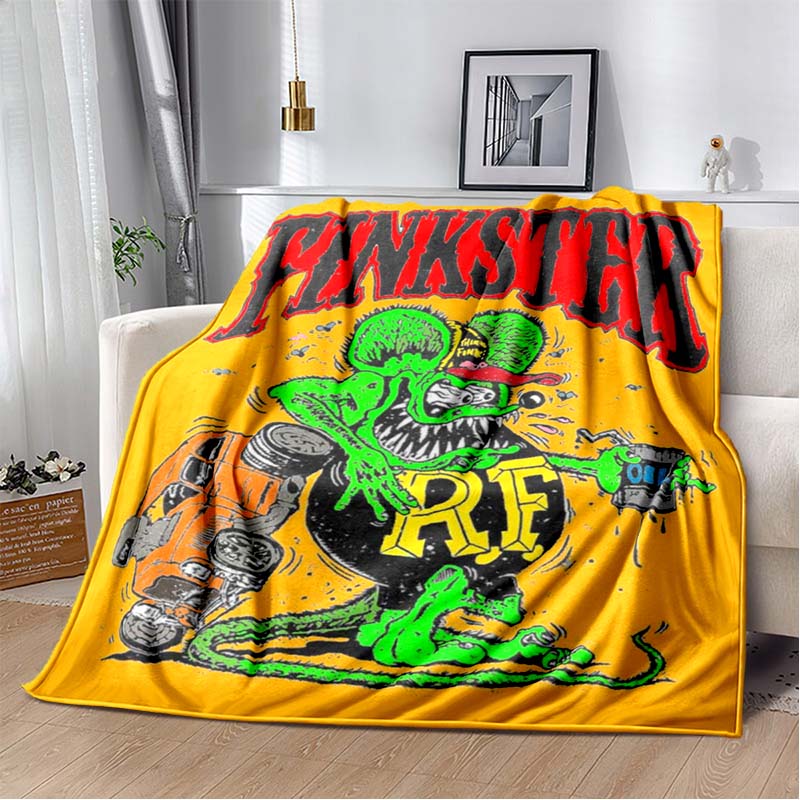 Rat Fink Retro Monster Graphic Print Flannel Blanket Cozy Warm Throw Sofa Bedroom Present Indoor Home Party Lounge Decor