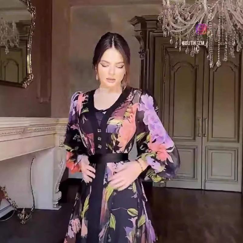 Women's Round Neck Long Sleeve Printing Dress