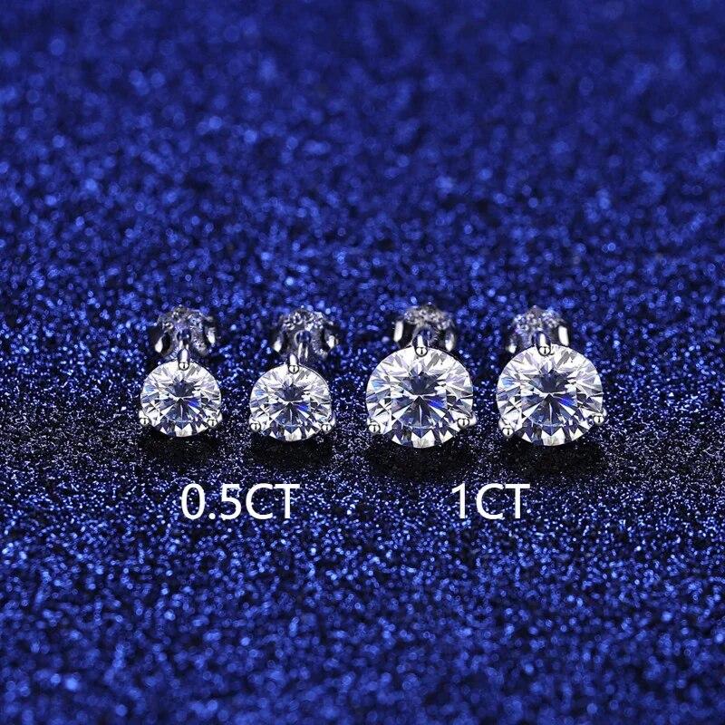 Gica Gema S925 Silver Set 1ct Zircon Stone Woman Classic Simple Small Fresh Three Claw Earrings
