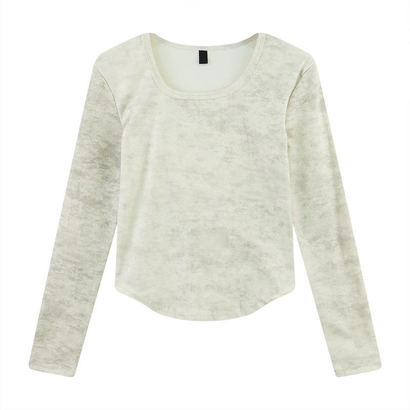 Square Collar Base Top Long Sleeved T-shirt