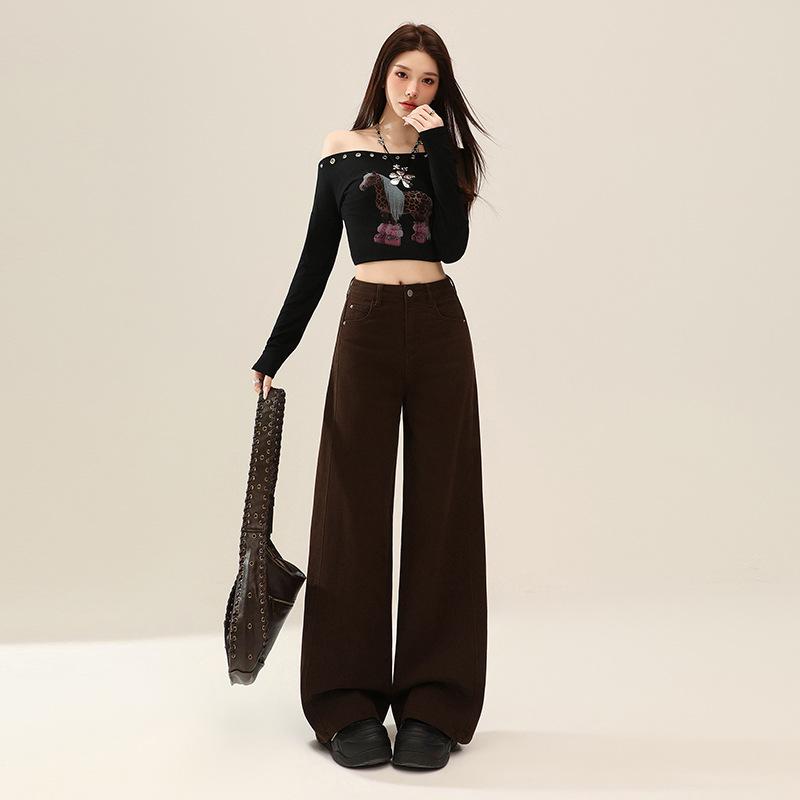 Retro blue wide-leg jeans women's autumn new straight loose high-waisted elastic and thin floor-mopping pants