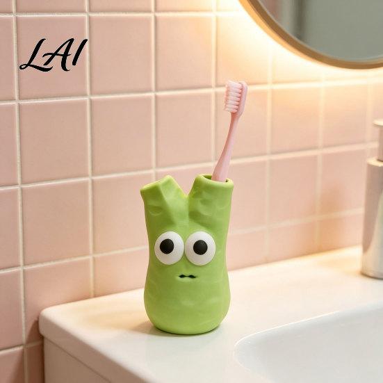 Cute Monster Toothbrush Stand Cartoon Holder with 2 Holes Durable Resin Stand Desktop Storage for Brushes Stable Base Organizer Bathroom Countertop