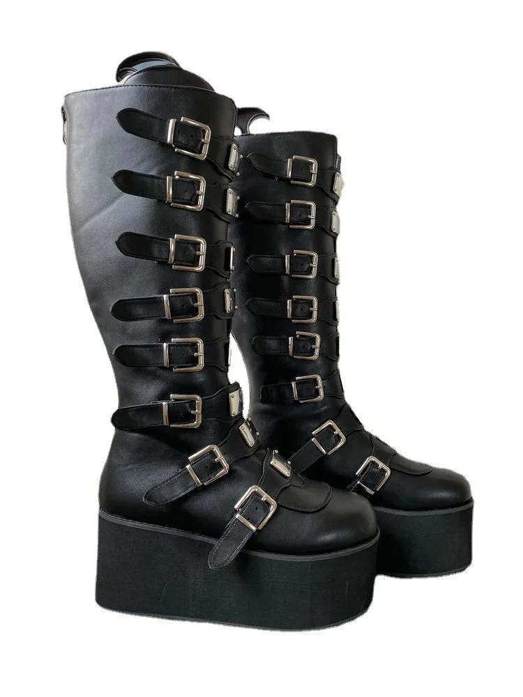 Fashion Women Boots Ladies Cosplay High Boots Comfort Long Tube Leather Boots Black Platform High Wedges Women Shoes Gothic Style 2024