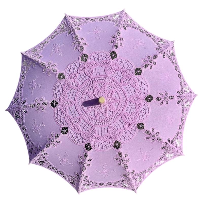 Handcrafted Cotton Lace Parasol Artistic Floral Embroidery Wedding Umbrella Outdoor Sun