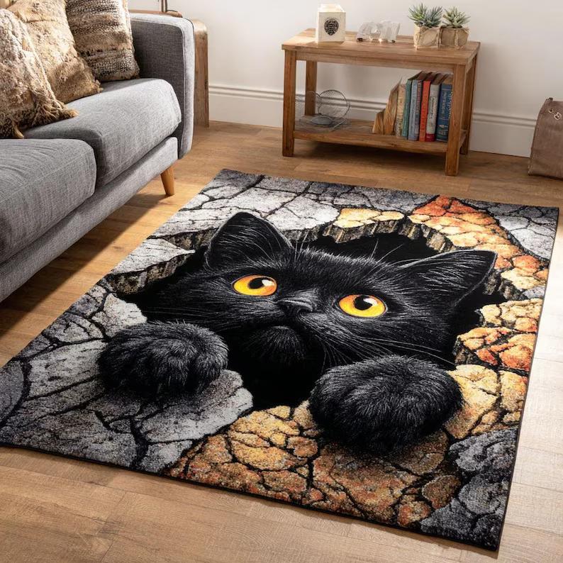 Sleeping Cat Area Rug Autumn Leaves Cat Home Decor Vintage Area Carpet Mat Rug Home Decor Modern Living Room Floor Home Rug