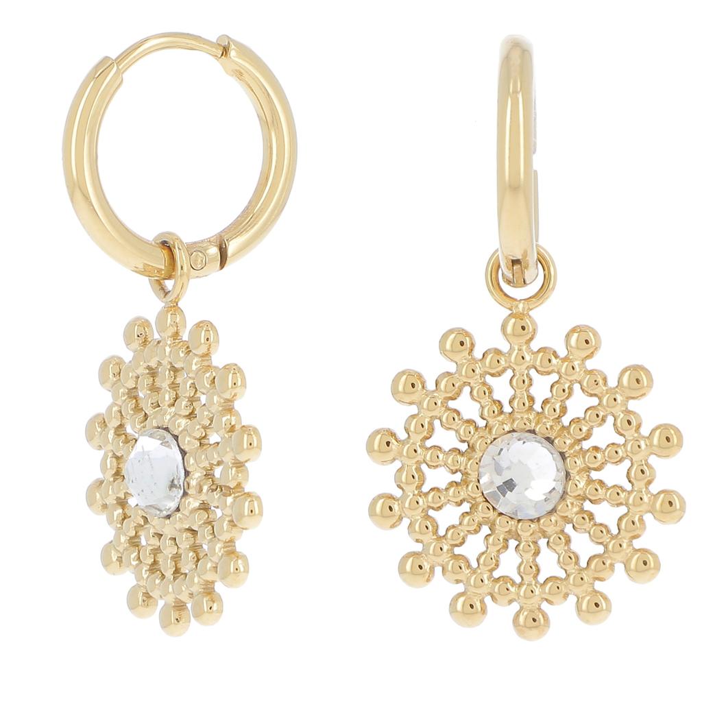 Les Trésors De Lily [R4377] - Golden White 'Cléopatra' Steel Designer Hoop Earrings - 13 Mm - 16 Mm