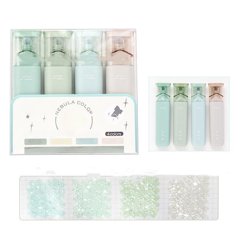 4Pcs Aesthetic Shiny Starry Sky Highlighter Pen Student Scrapbooking Notebook Paint Marker Stationery Kawaii School Supplies