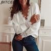 BITCED Осенне-зимний элегантный женский пуловер с длинными рукавами с кружевными вставками