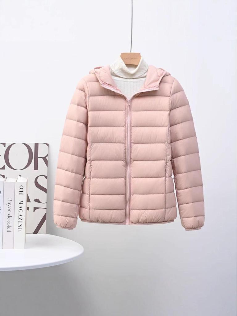 Women's Korean Style Lightweight Down Jacket - Short, Hooded, Plus Size, Middle-Aged, Casual White Duck Down Coat for Autumn and Winter