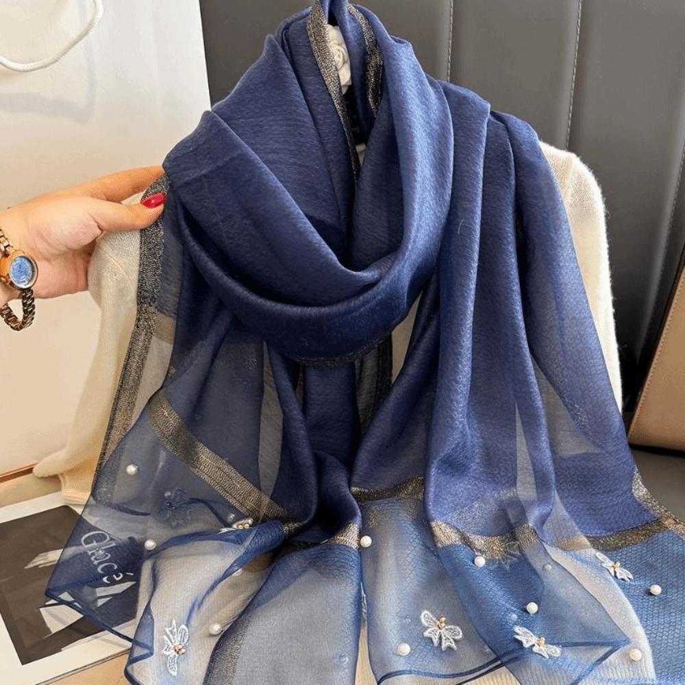 Elegant Thin Silk Scarf Bow Lace Scarf Wraps Headkerchief Women Hijab Shawls Female