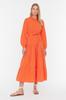 Women's Fashion New Hijab Dress Orange Belted Magnificent Collar Button Detailed Woven Dress