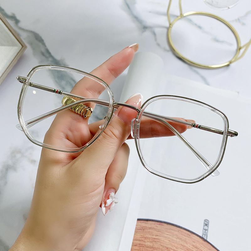 Large frame retro transparent TR glasses frame polygonal alloy ins wind flat mirror