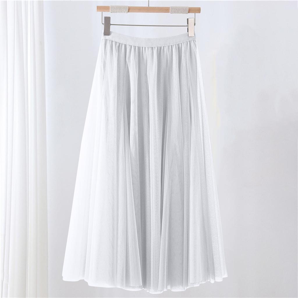 Женская однотонная сетчатая юбка с резинкой, большая юбка средней длины