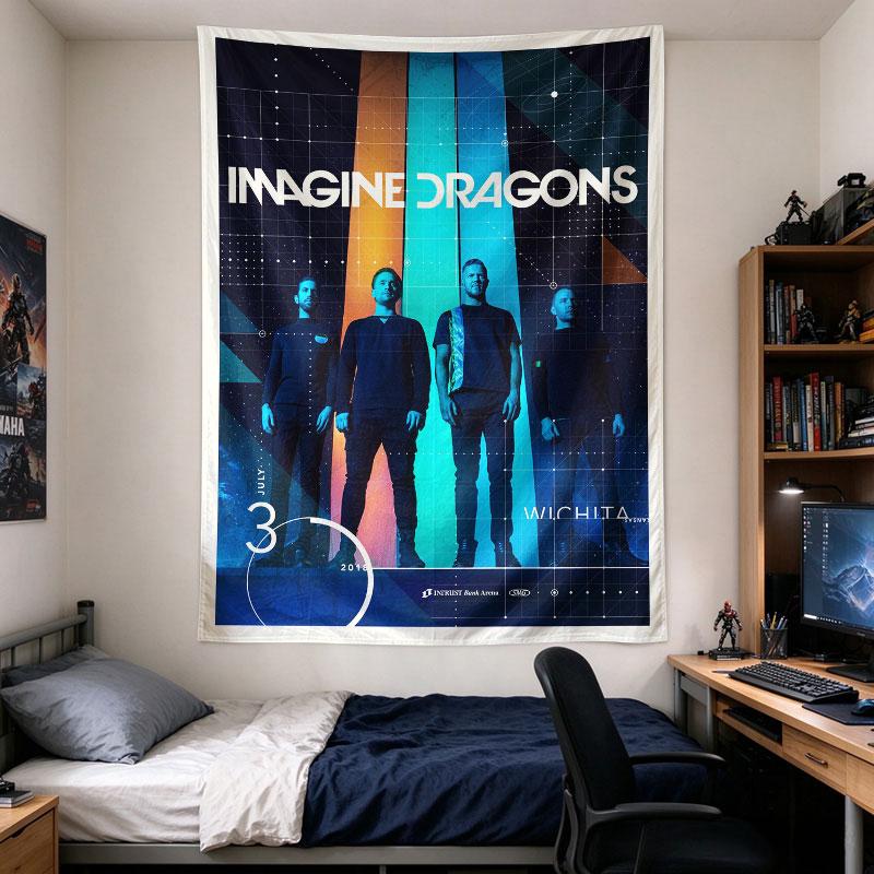 Imagine Dragons Wichita 2018 Concert Poster Band Geometric Space Neon Art
