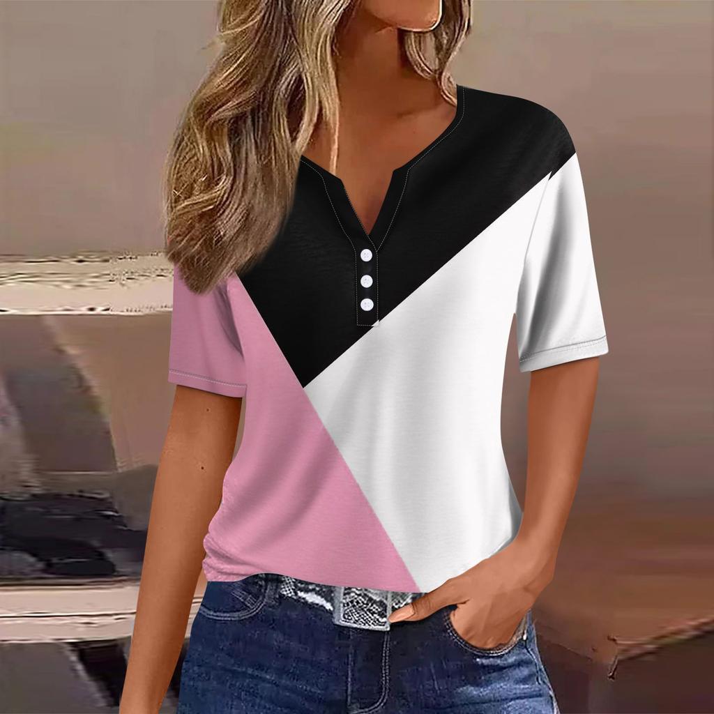Женский модный повседневный топ с v-образным вырезом и коротким рукавом с геометрическим принтом