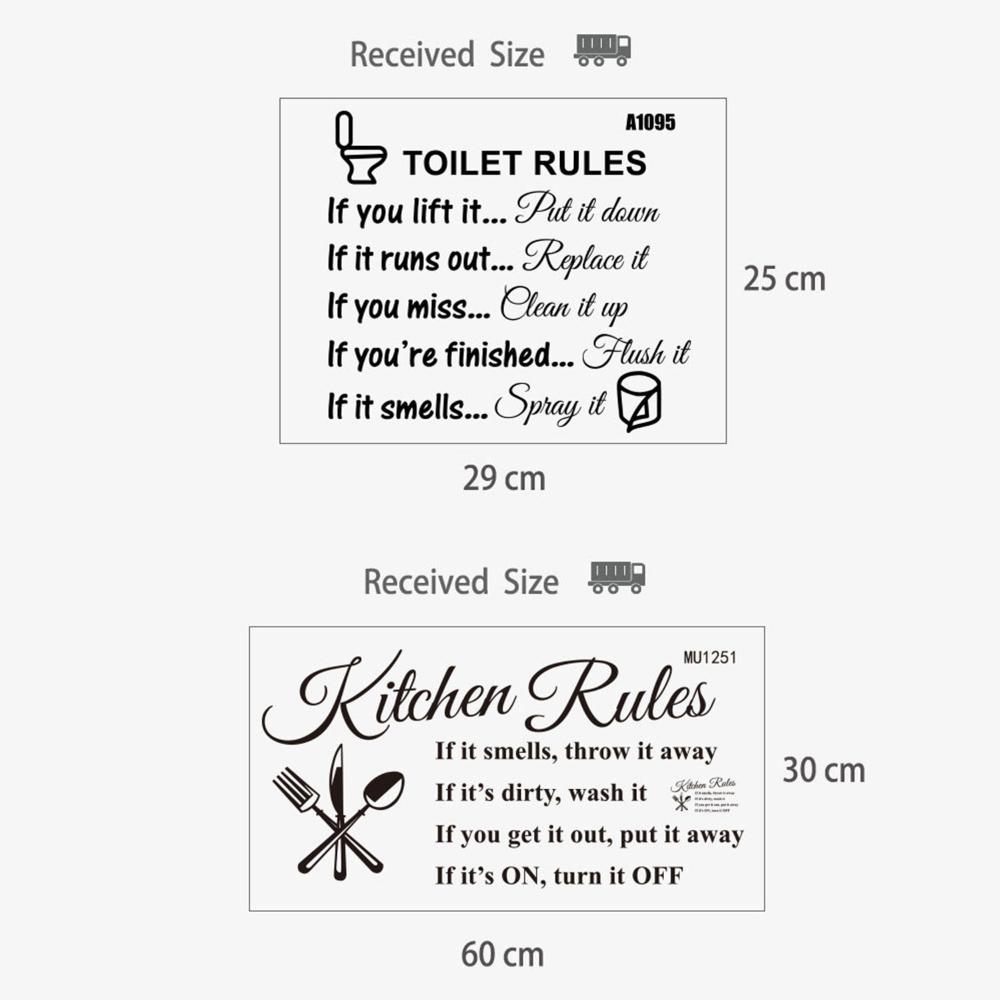WC Sign Bathroom Decor Kitchen Rules Mural Sticker Picture Wall Stickers Home Decoration