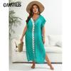 Holiday Beach Cover-Ups Plus Size Women's Cover Up Hand Hooked Clashing Colour Splicing Deep V Split Dress