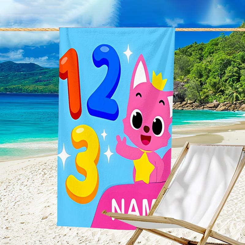 1pc Pinkfong Shark5 Beach Towel with Custom Name, Beach/Swimming/Bath/Picnic/Camping Towel, Suitable for Seaside Beaches