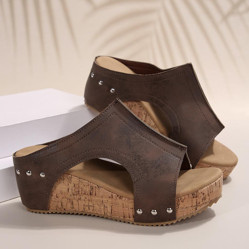 2024 Летние женские босоножки на танкетке с открытым носком 2024 Женские дышащие удобные сандалии Повседневные тапочки Большие размеры Женская обувь