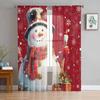 Christmas Snowman Snowflake Red Sheer Curtains for Living Room Decoration Window Curtains Kitchen Tulle Voile Curtains