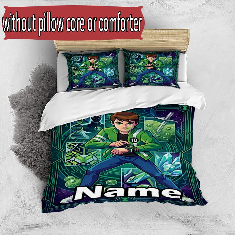 3pcs Duvet Cover Set (1*Duvet Cover + 2*Pillowcase, Without Core), Custom Name Ben 10 Cartoon Pattern Bedding Set, Home Bedroom Decor Gift
