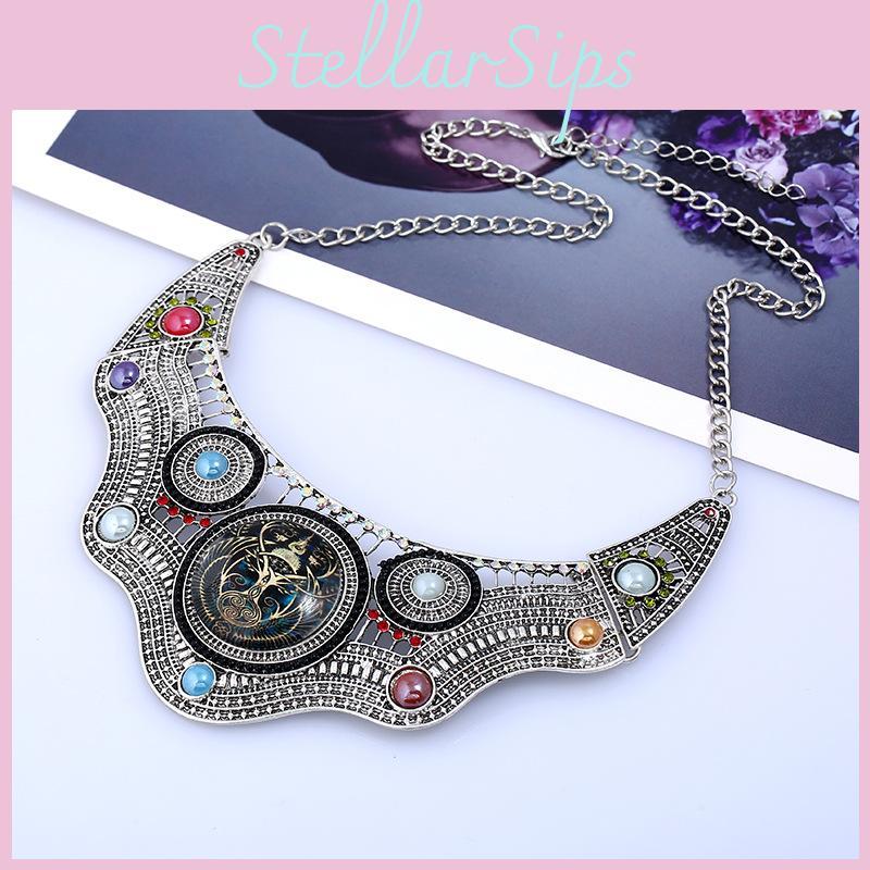 Vintage Geometric Alloy Necklace With Rhinestones For Women And Men