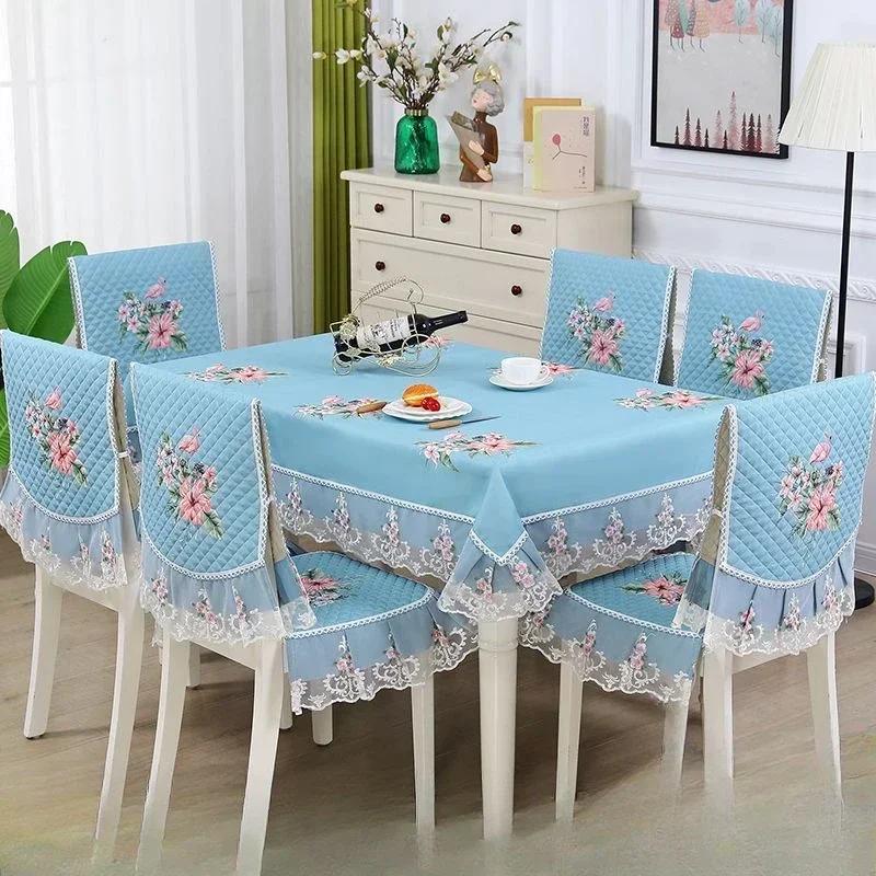 Легкий роскошный волнистый кружевной чехол на стул, утолщенная тканевая подушка для обеденного стола, европейский стиль, большой цветочный скатерть, чехол на стул