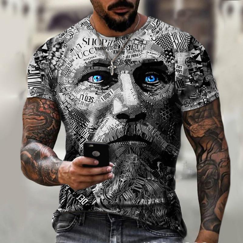 Summer Round Neck 3D Art Print Top Fashionable Casual Short Sleeved Men's T-shirts