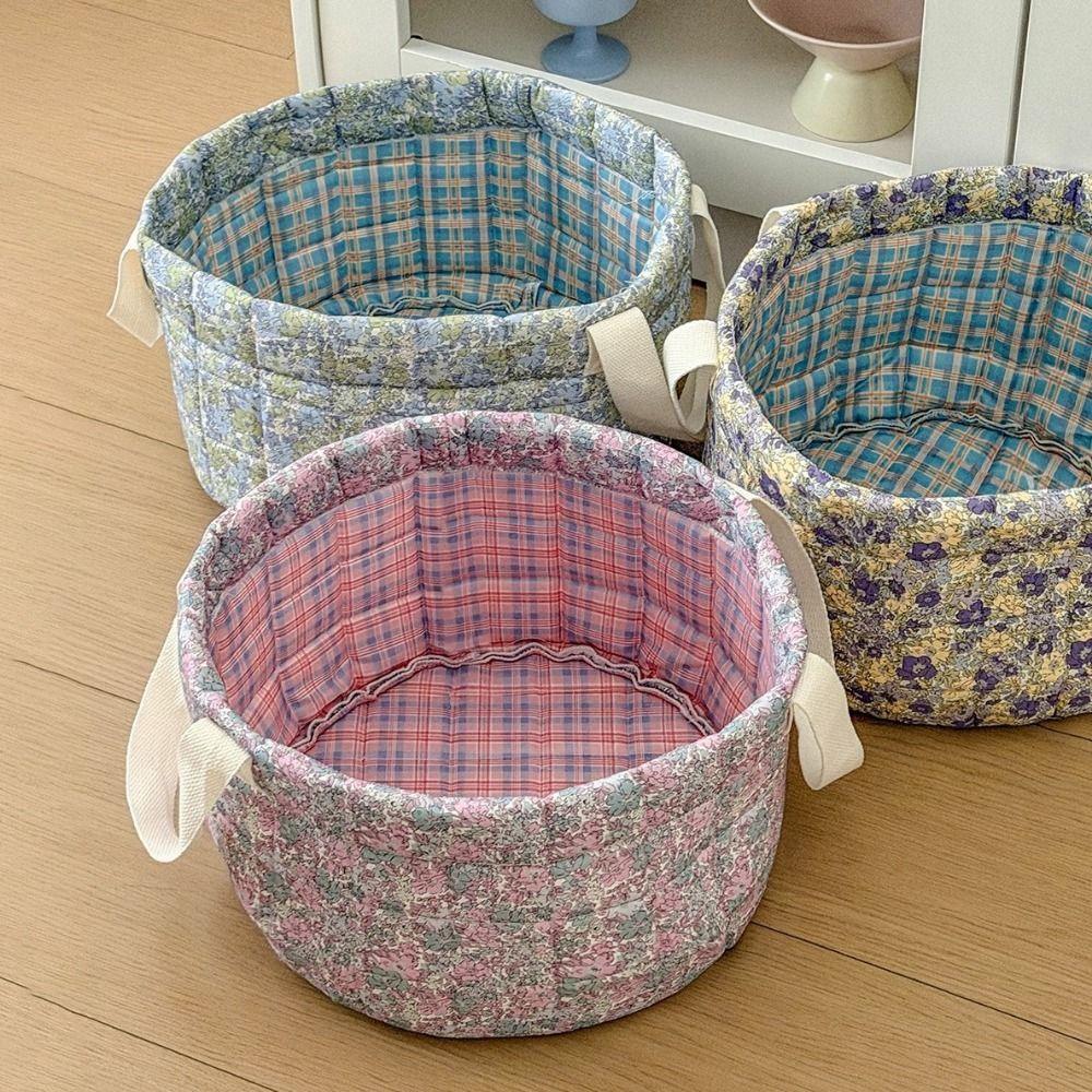 Collapsible Quilted Storage Basket Large Capacity Flower Pattern Storage Basket Bedroom