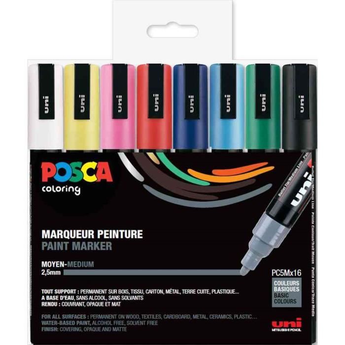 Markers - POSCA - PC5M - 16 Colors - Medium Conical Tip - Opaque - Mixed