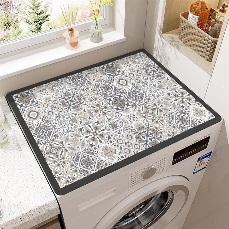 Vintage Checkered Printed Washing Machine Dust Cover Pad, Quick-Dry Absorbent Protective Top Mat For Washer And Dryer