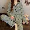 Womens Cute Cat Pajama Set Long Sleeve Fall Winter Casual Loungewear Soft Homewear