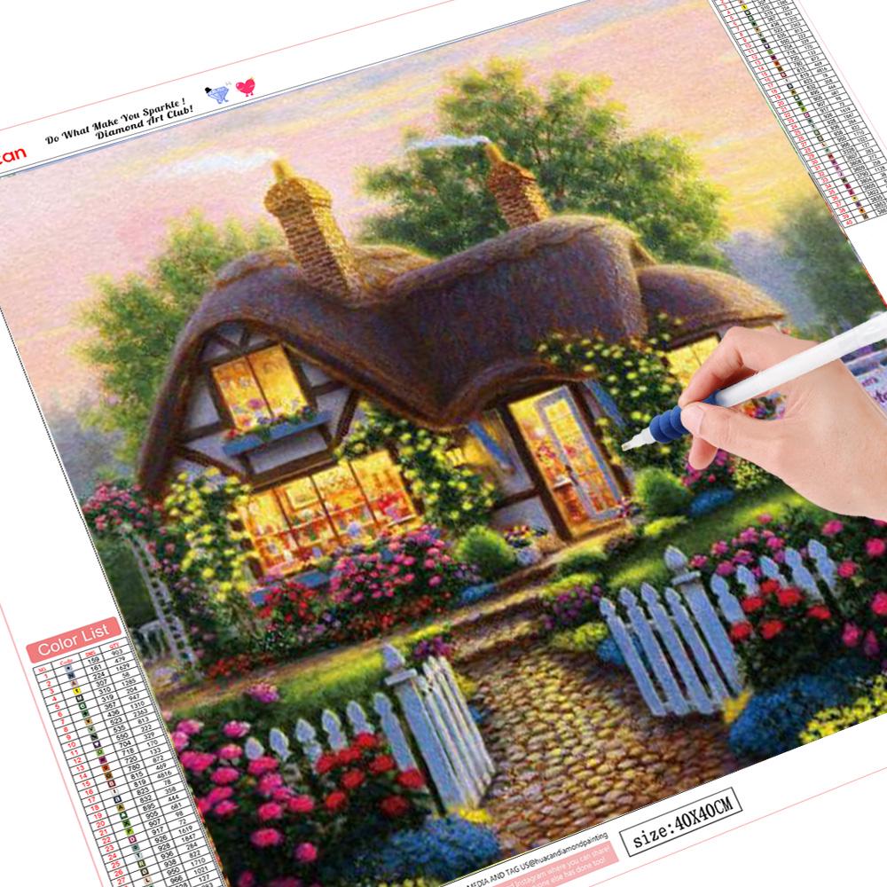 5D Diy Полный квадрат Алмазная картина Пейзаж Ветряная мельница и цветы Кристалл Мозаика Вышивка крестом
