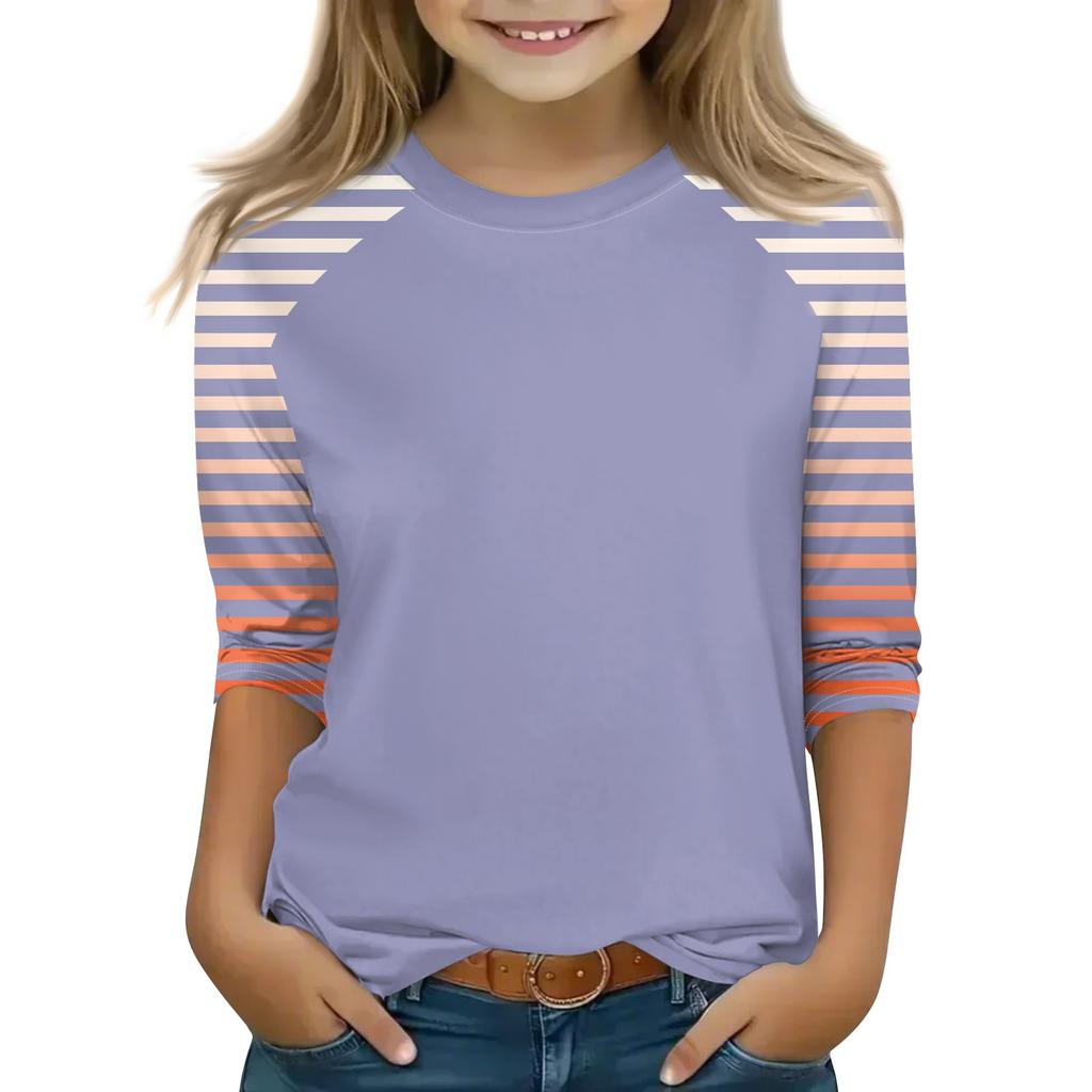 Tops For Youth Girls 4-16 Years Round Neck 3/4 Sleeves T-Shirts Trendy Tops Outfit Tees