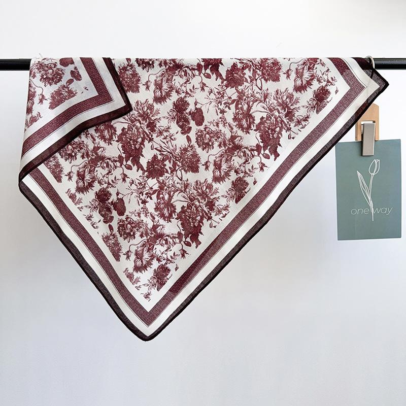 1116 new spring fashion versatile silk scarf female plant flower small square scarf foreign style shawl velvet feel scarf
