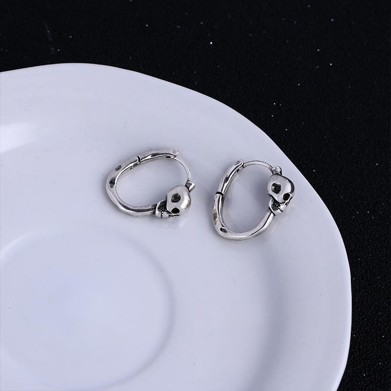 CIAXY Punk Skull Earrings for Women Personality Handsome Street Hip Hop Retro Ear Buckle Thai Silver Jewelry